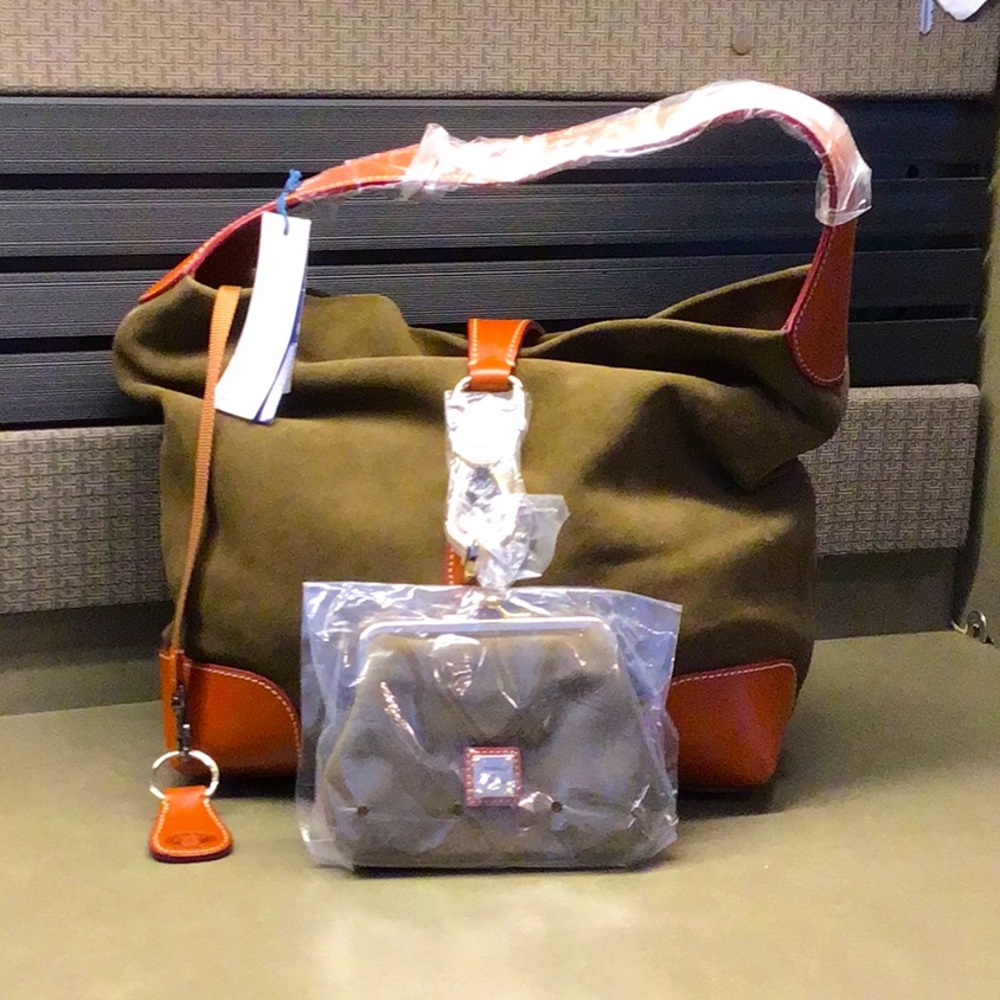 Dooney & Burke Suede Logo Lock Shoulder Bag/With Matching Large Framed Purse New